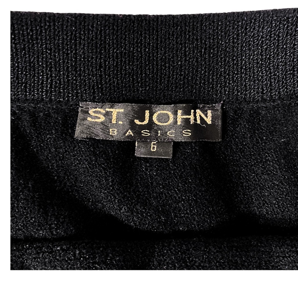 ST. JOHN Dark Black Knit Wool Blend Short Pencil Skirt with Gold Logo Label